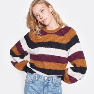 ✨NWT✨ JOIE Izzie Wool Blend Stripe Raglan Pullover Sweater in Caviar Sz S